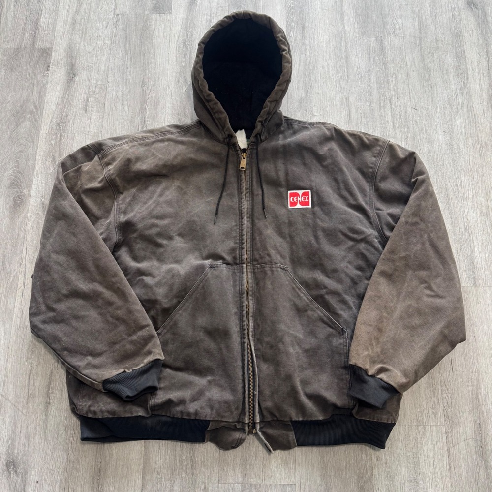 Vintage Wear Guard Hooded Work Jacket Brown Canvas Quilt Lined XL Carhartt style